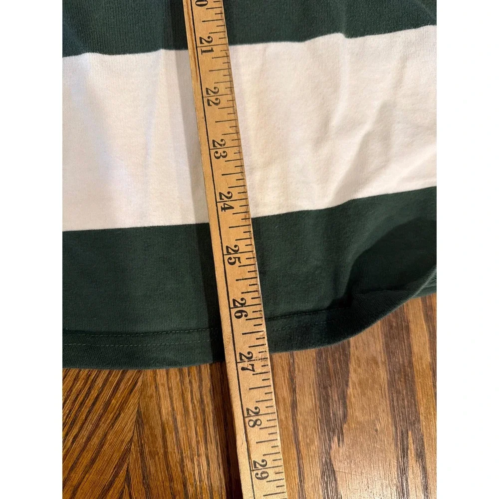 Levis Mens Relaxed Fit Rugby Shirt Green White Striped Long Sleeve Polo Large